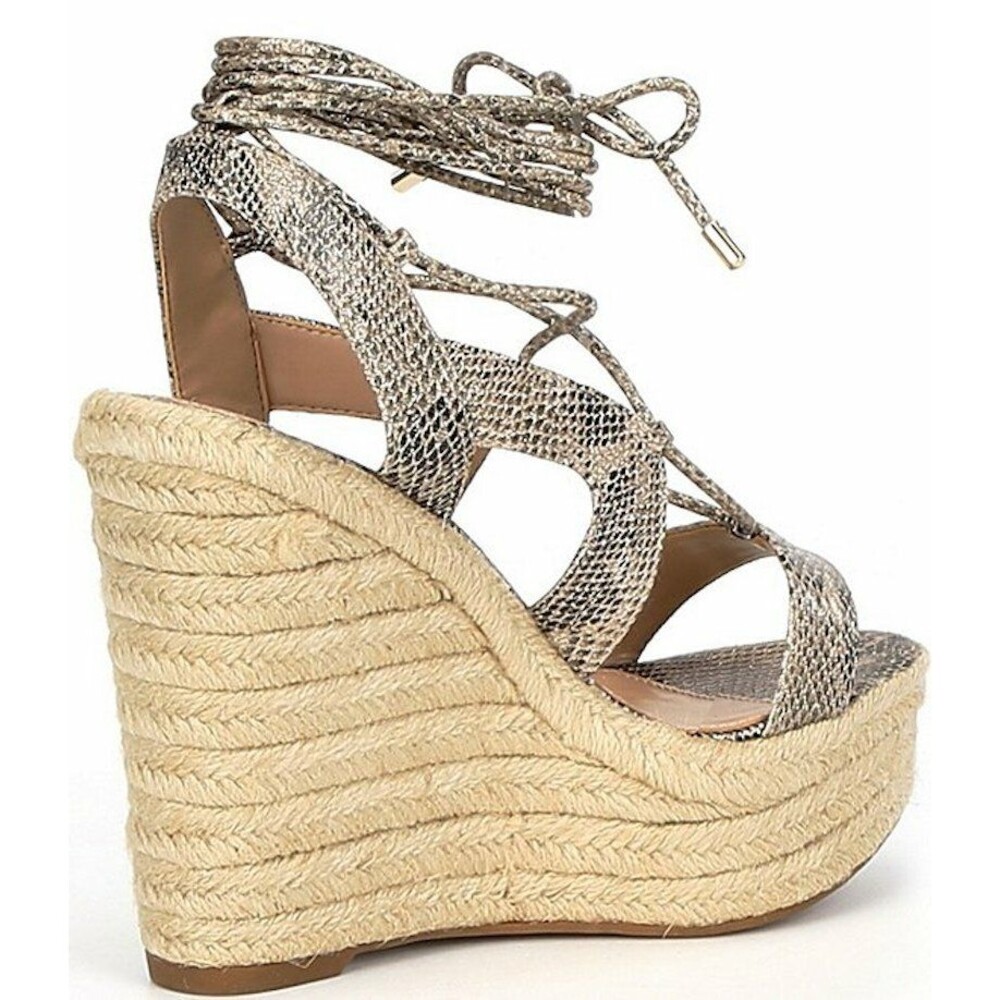 NWOB Aldo Oxandra Snake Embossed Ghillie Lace Up Platform Espadrille Wedge - Picture 2 of 2